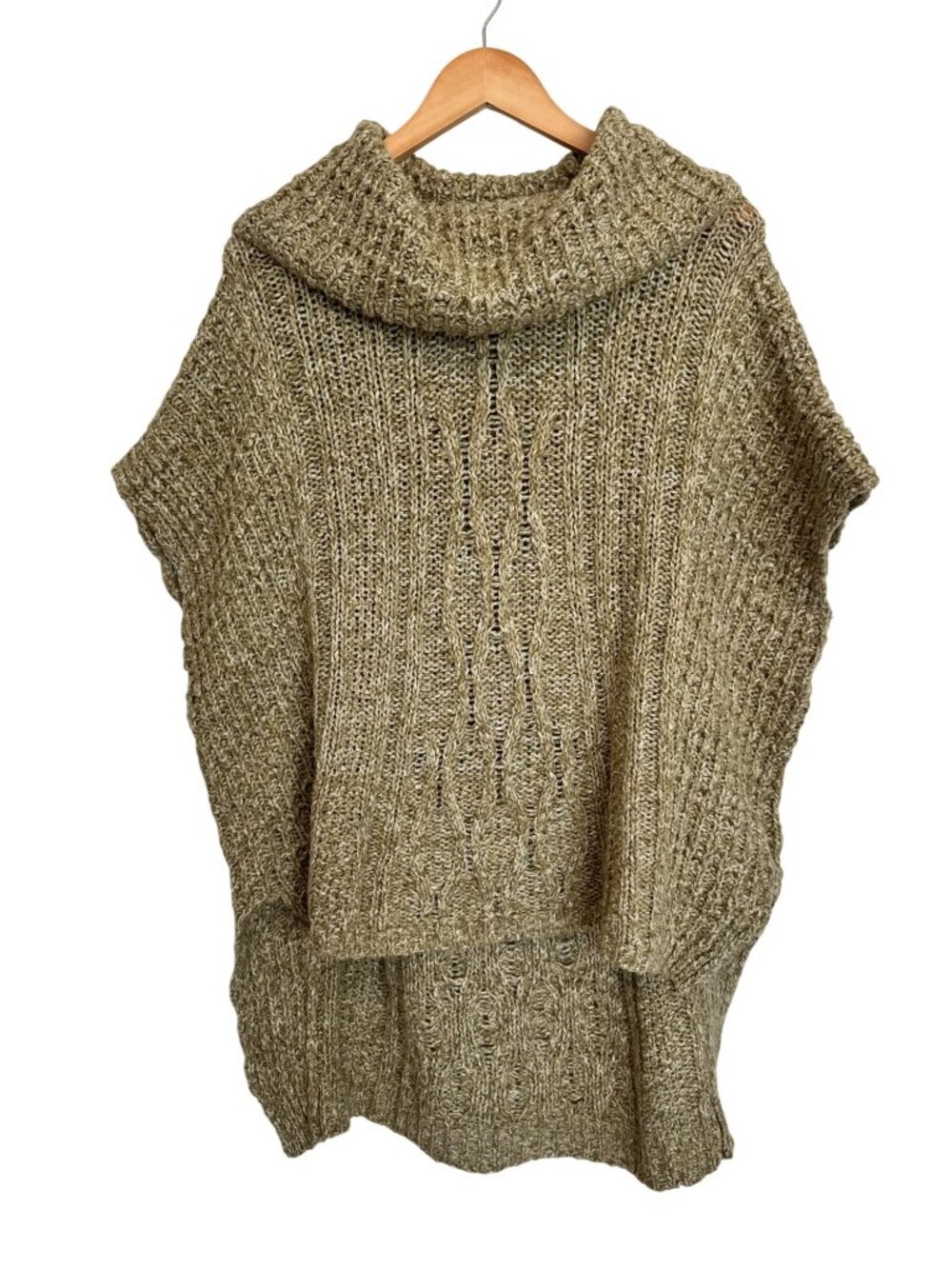 Anthropologie Moth Olive Green Chunky Knit Cowl Neck Poncho Sweater XS/S Alpaca